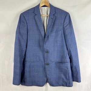 SOUL OF LONDON Sport Coat Suit Jacket‎ Glen Plaid Blue Men's 38 Business Wedding